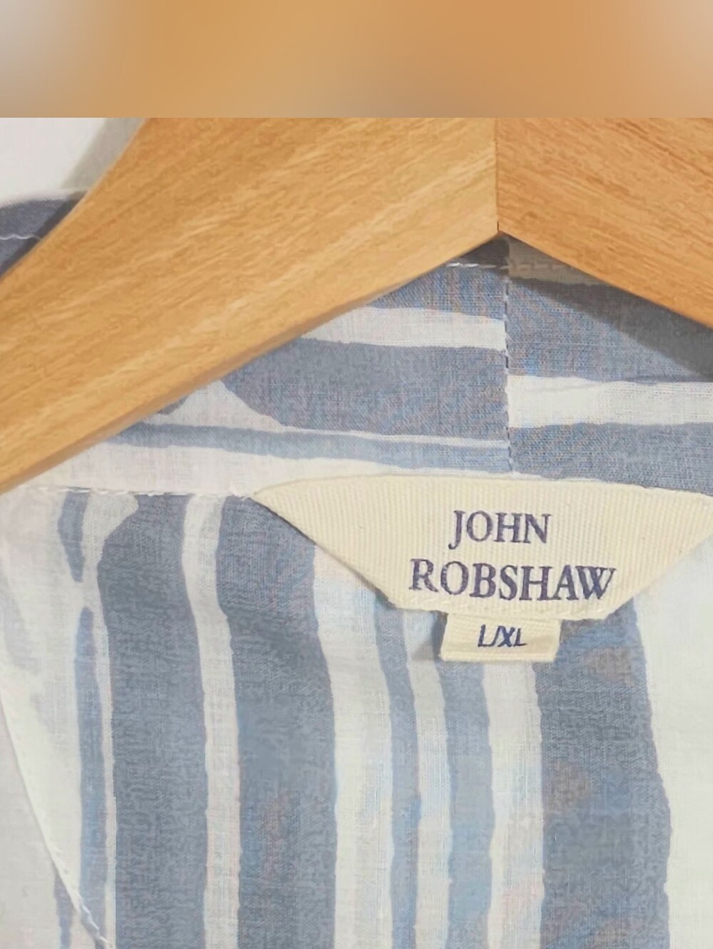 John Robshaw 100% Cotton Robe Size L/XL Bluish-gray & White Stripe Pockets Comfy - Picture 4 of 9